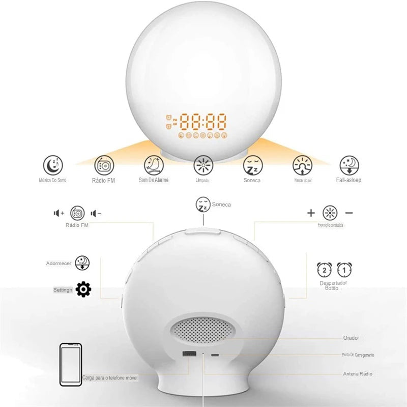 Despertador bluetooth 7 cores com sons naturais